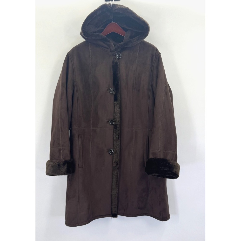 VTG Y2K GALLERY Faux Suede Coat 1X Chocolate Heavy Faux Fur Penny Lane Phoebe